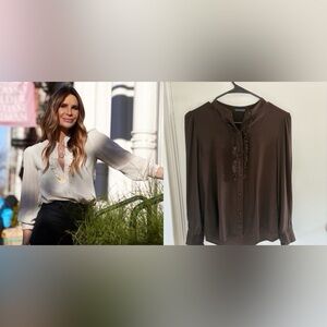 Gilber Gilmore Women Long Sleeve 100% Silk Top Blouse XS dark brown chocolate